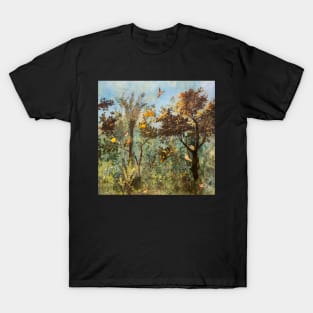 ANTIQUE ROMAN WALL PAINTING Flower Garden,Flying Birds ,Quince and Apple Trees T-Shirt